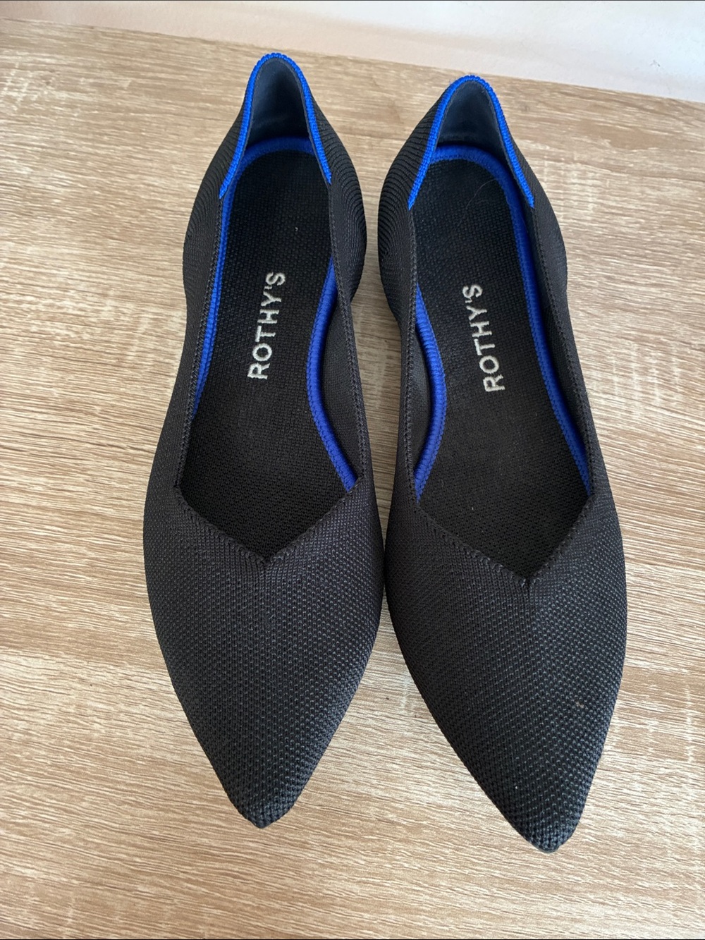 Rothy's Black The Pointed Toe Knit Ballet Flats Comfort Slip On Shoes Sz 8